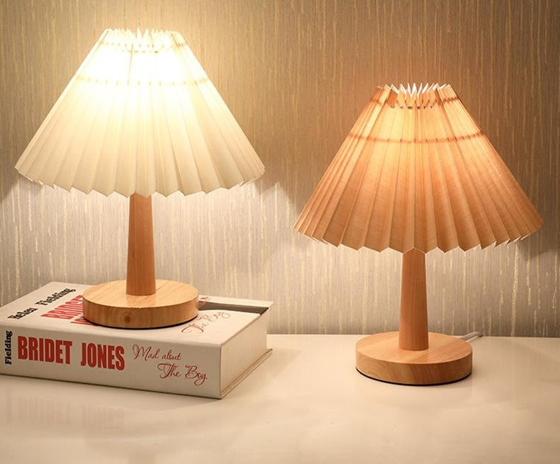 Usb Vintage Pleated Lamp Dimmable Korean Table Light With Led Bead White Warm Yellow For Bedroom Living Room Home Lighting Decor-Aria Doejay