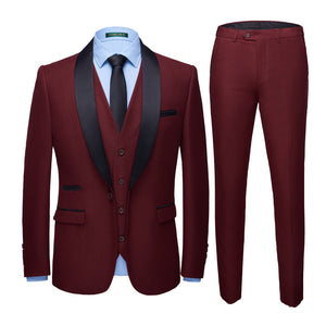 Men's Business Casual Suits, Men's Korean Version Of The Self-Cultivation Wedding Groom Suit Dress Three-Piece Suit-Aria Doejay