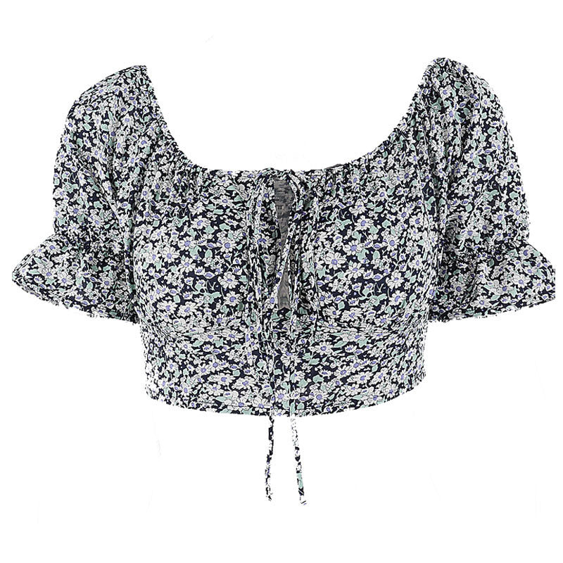 New Arrival Women's Sweet Little Floral Lace Bow Flared Sleeve Top-Aria Doejay