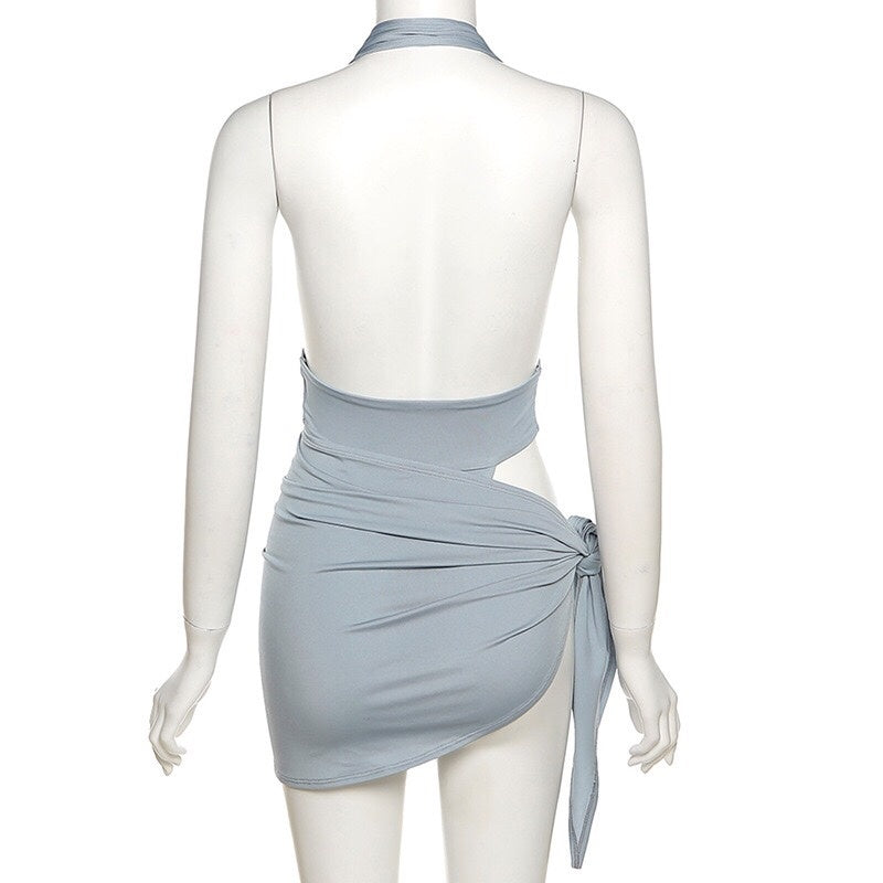 Gray-blue Two-piece Swimsuit With Snap Button To Wear Outside Swimsuit-Aria Doejay