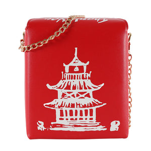 Printed tower shoulder bag