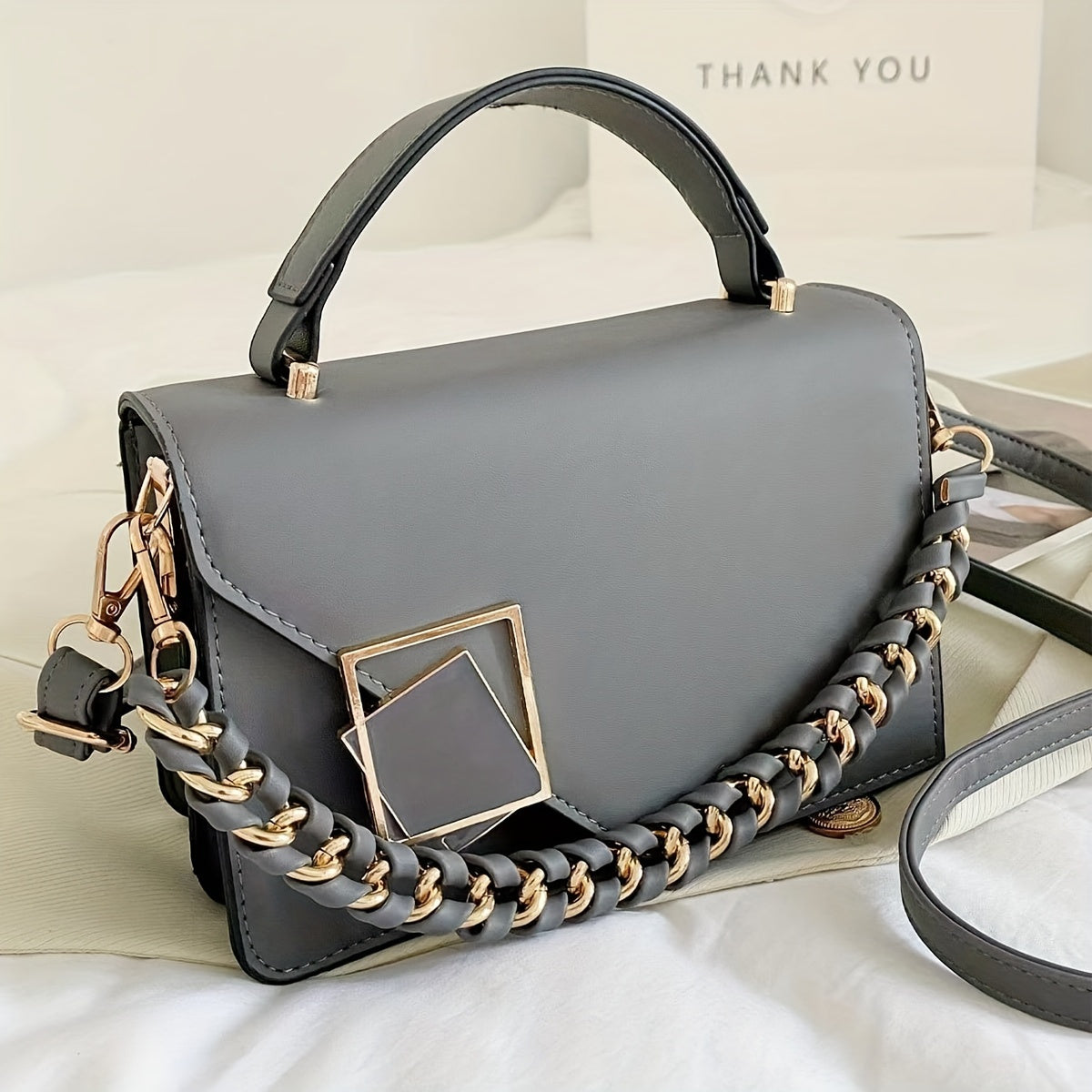 Fashion-Forward Square Shoulder Bag - Durable & Chic Faux Pearl Chain Crossbody Purse for Women - Glamorous Everyday Accessory