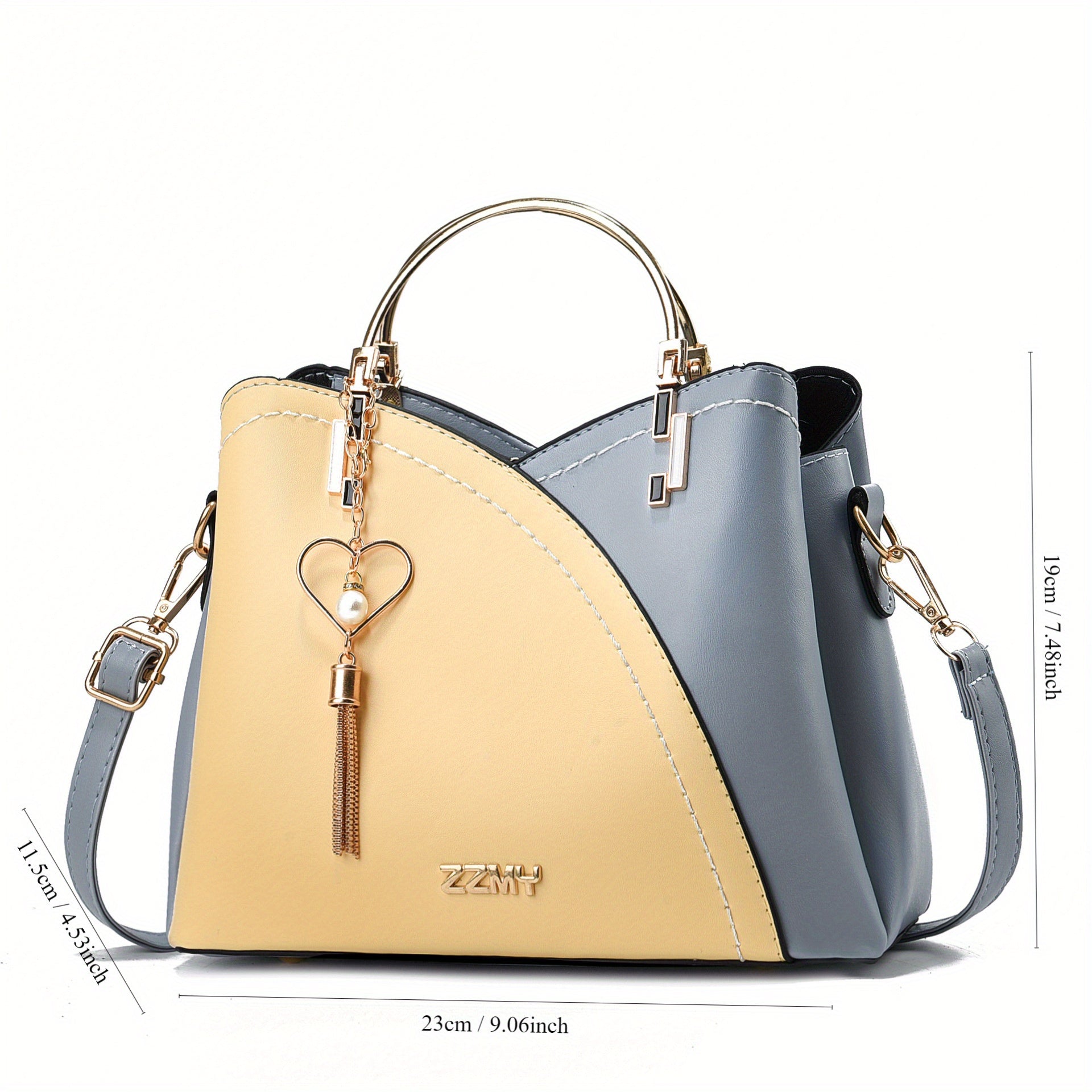 Charming Heart Accent Ladies Handbag - Spacious PU Leather Shoulder & Crossbody Bag for Fashion-Forward Casual Style