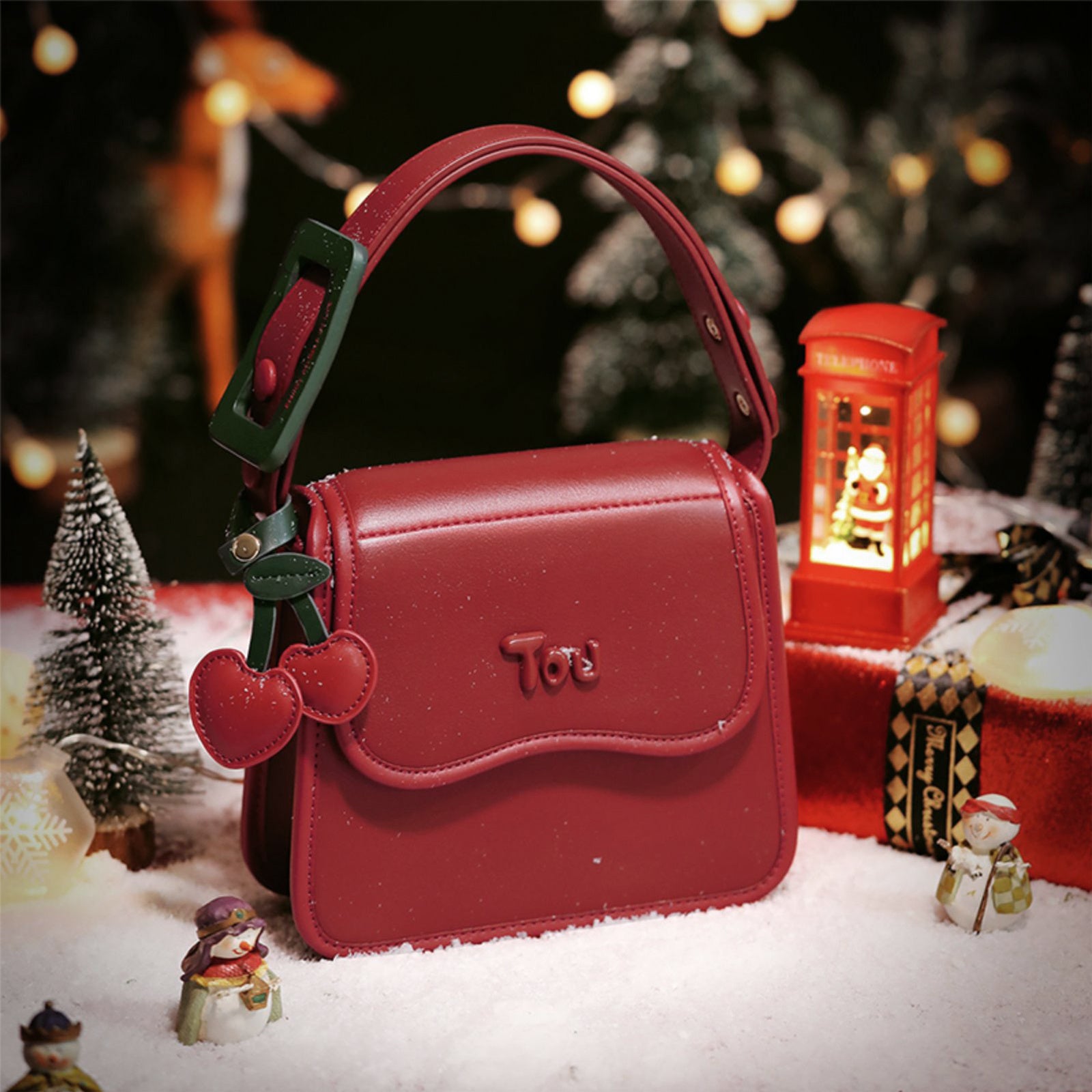 TOUTOU Cherry pendant small square bag handbag, fashion simple shoulder bag