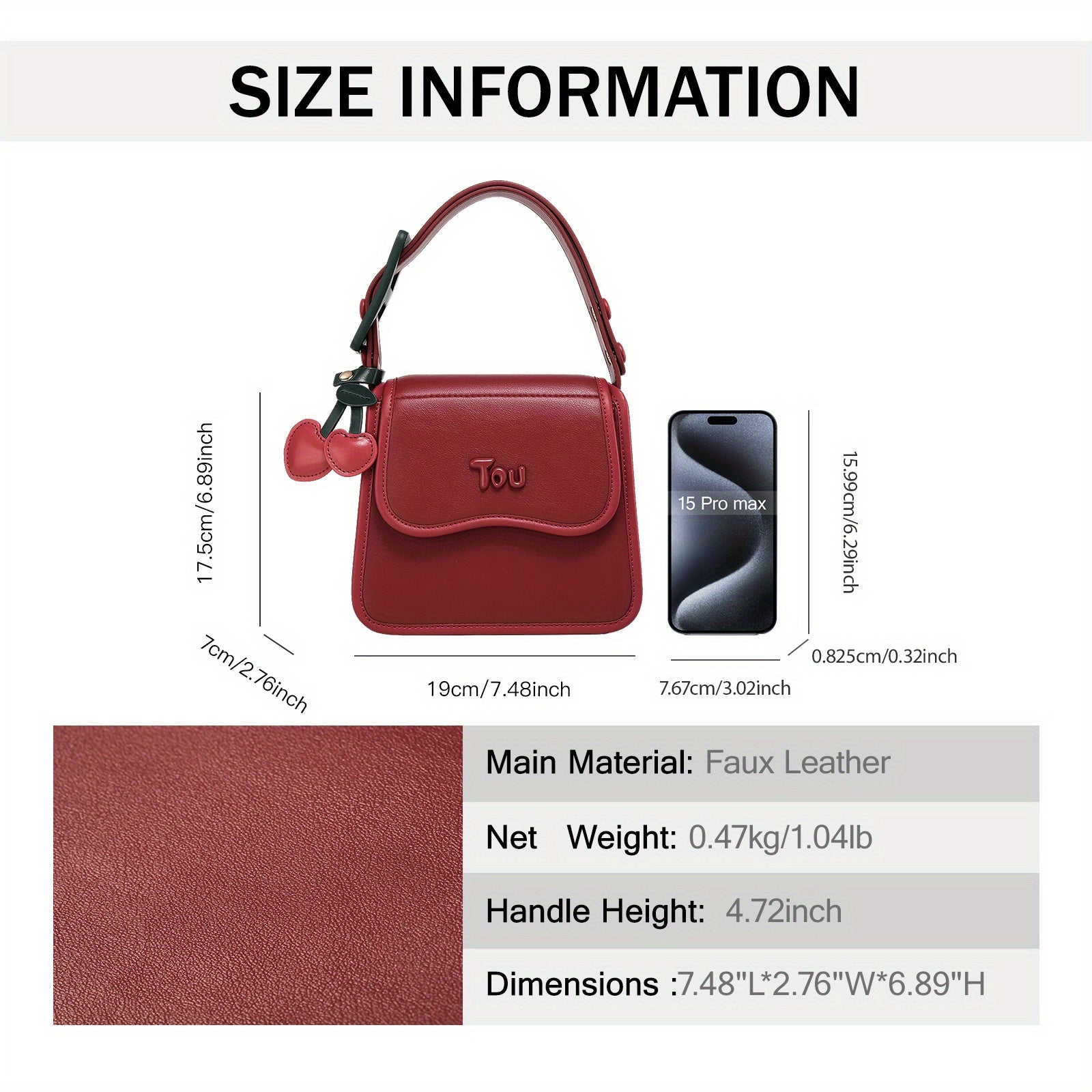 TOUTOU Cherry pendant small square bag handbag, fashion simple shoulder bag