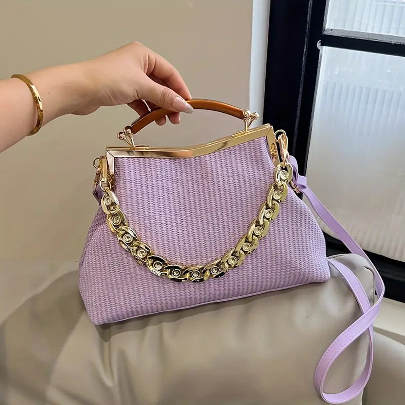 Fashion Chain Shoulder Bag, Elegant Striped Crossbody Bag, Wedding Party Purse Evening Bag For Women