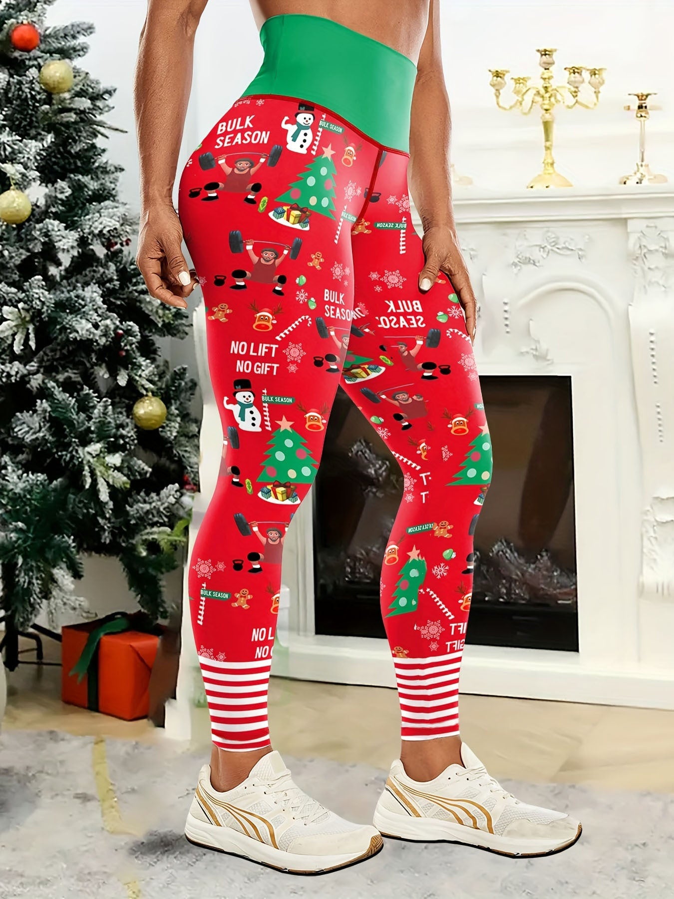 Women's High Waisted Stretchy Christmas Print Yoga Pants Leggings For Workout