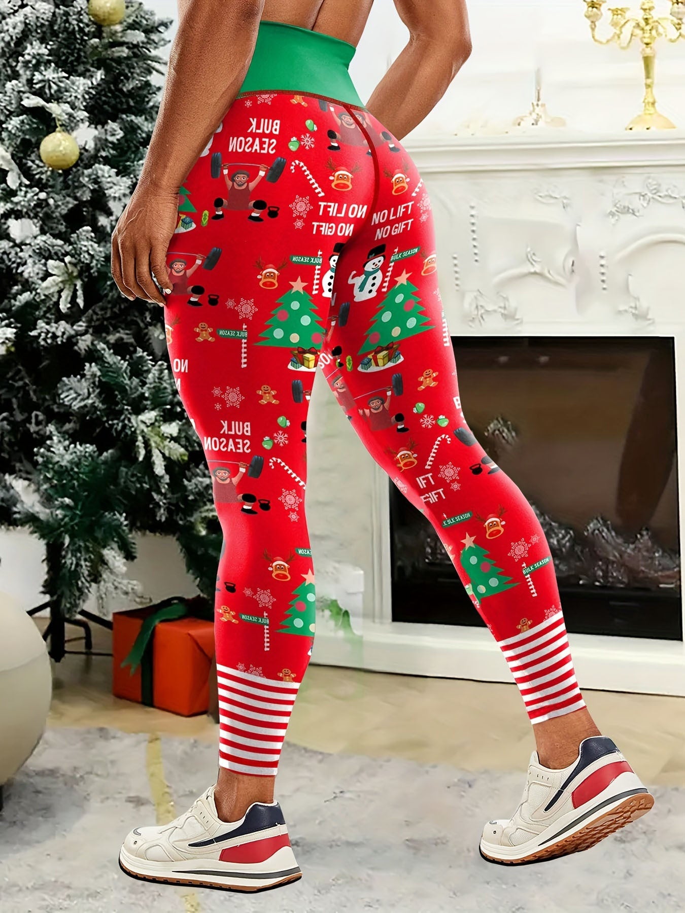 Women's High Waisted Stretchy Christmas Print Yoga Pants Leggings For Workout