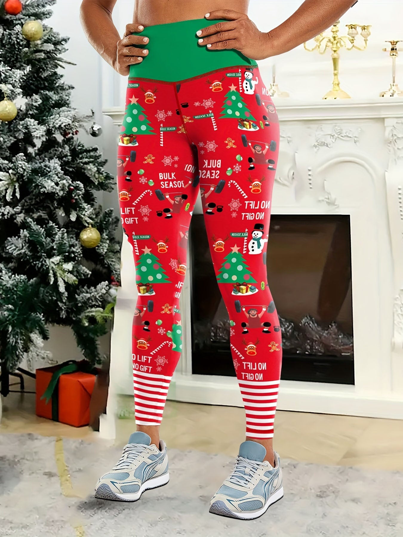 Women's High Waisted Stretchy Christmas Print Yoga Pants Leggings For Workout