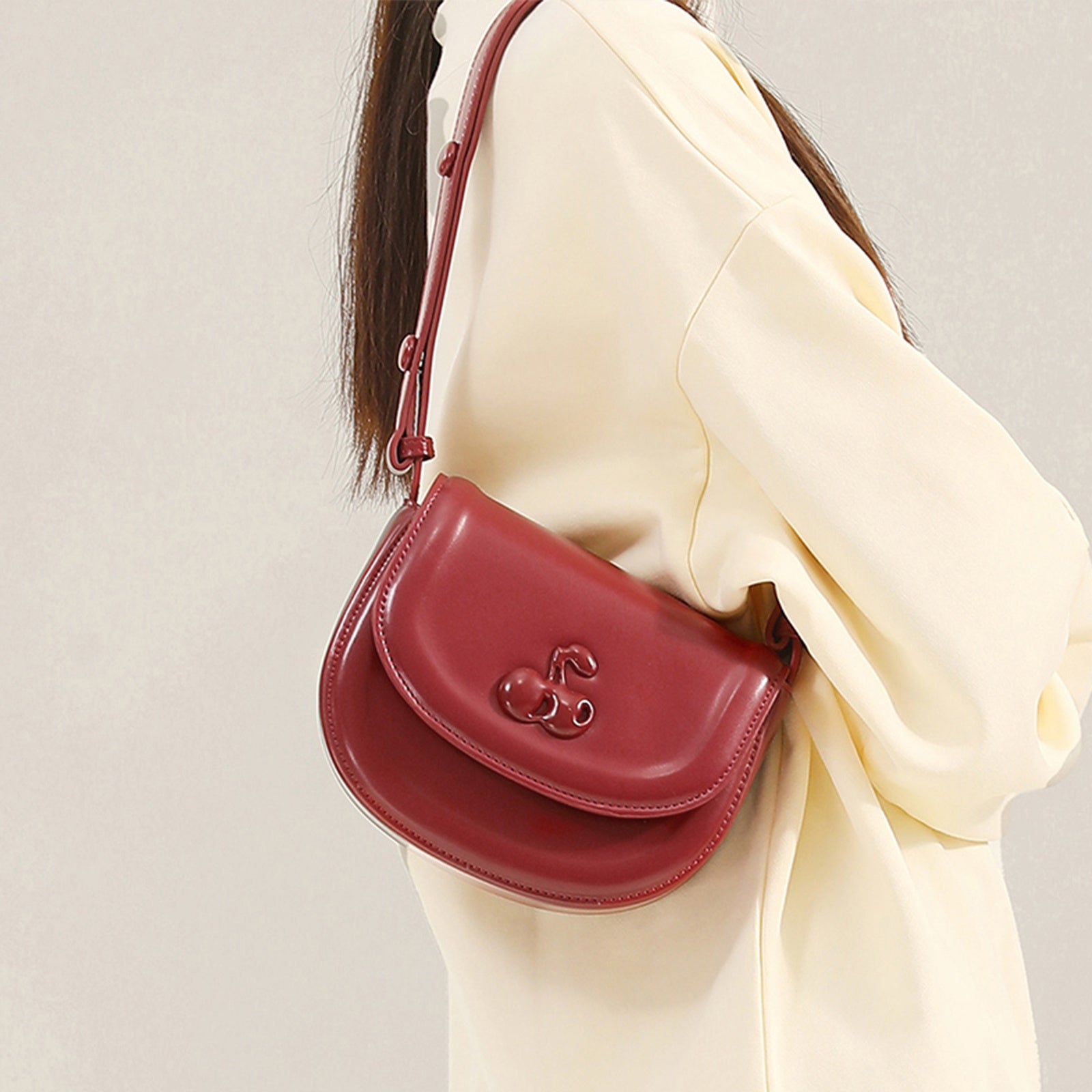 TOUTOU Original Cherry Small Square Bag, New Saddle Bag Original Design Cherry Premium Sense Shoulder Bag 40545