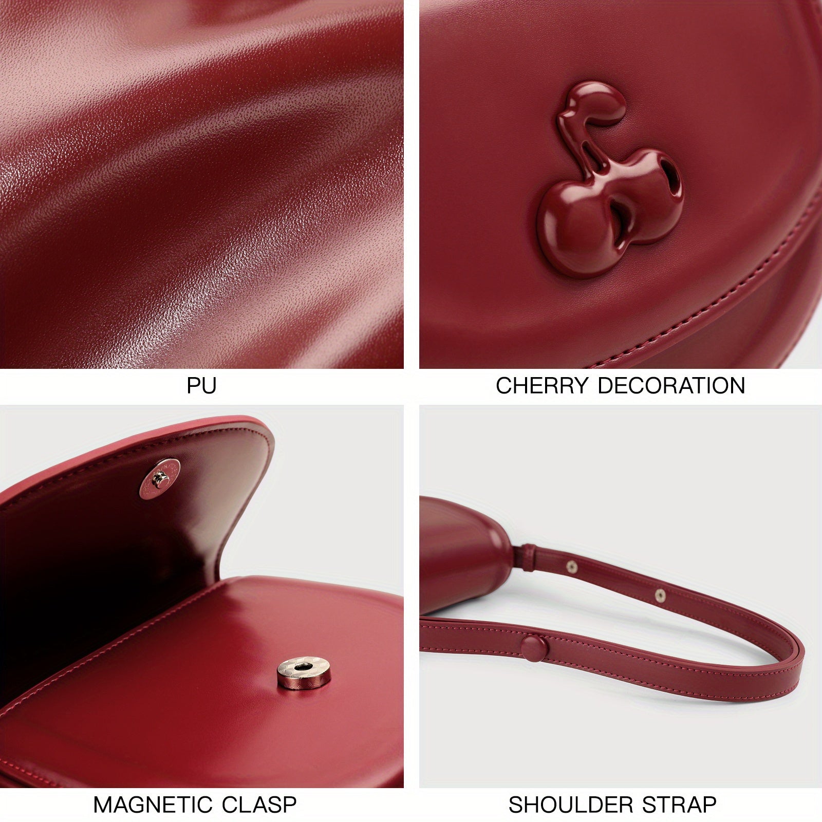 TOUTOU Original Cherry Small Square Bag, New Saddle Bag Original Design Cherry Premium Sense Shoulder Bag 40545