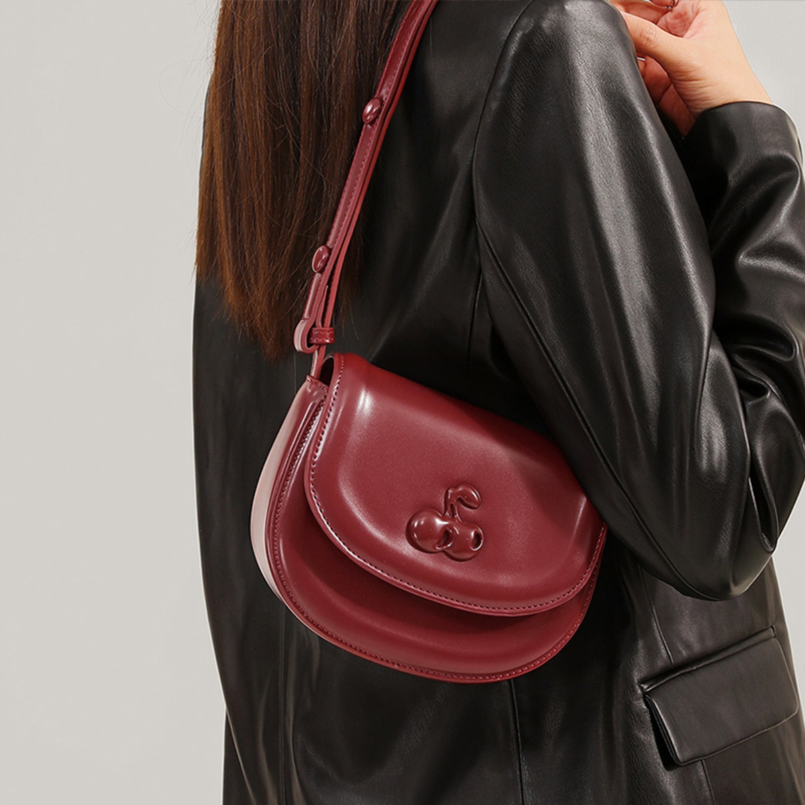 TOUTOU Original Cherry Small Square Bag, New Saddle Bag Original Design Cherry Premium Sense Shoulder Bag 40545