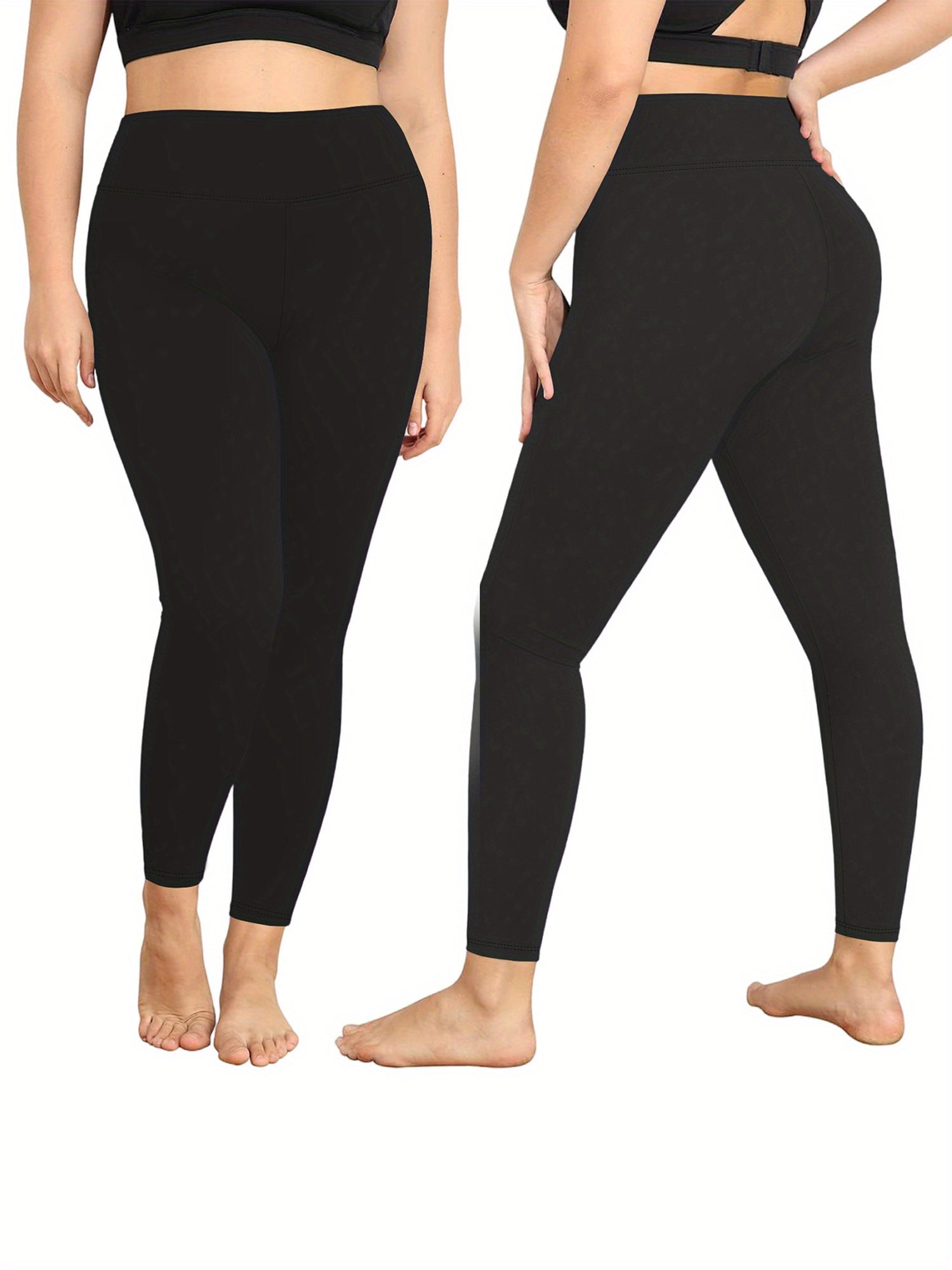 Women Yoga Leggings Plus Size Solid Color Stretch High Waist Workout Pants for Fitness Sport Running Activewear