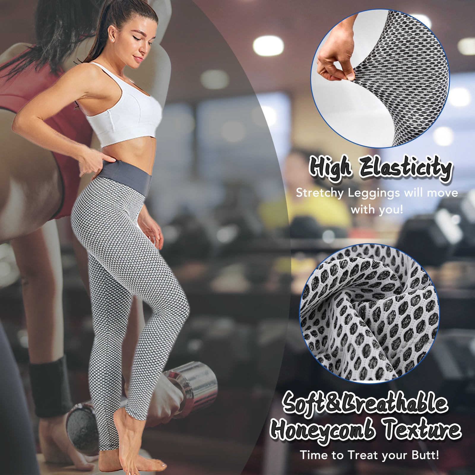 TIK Tok Leggings Women Butt Lifting Workout Tights Plus Size Sports High Waist Yoga Pants Light Grey-Aria Doejay