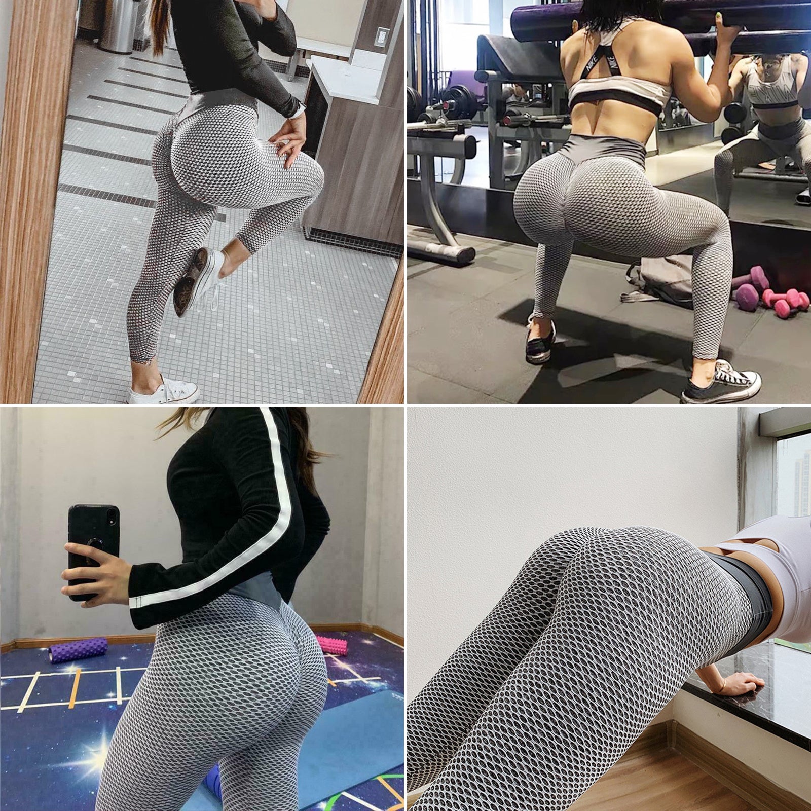 TIK Tok Leggings Women Butt Lifting Workout Tights Plus Size Sports High Waist Yoga Pants Light Grey-Aria Doejay