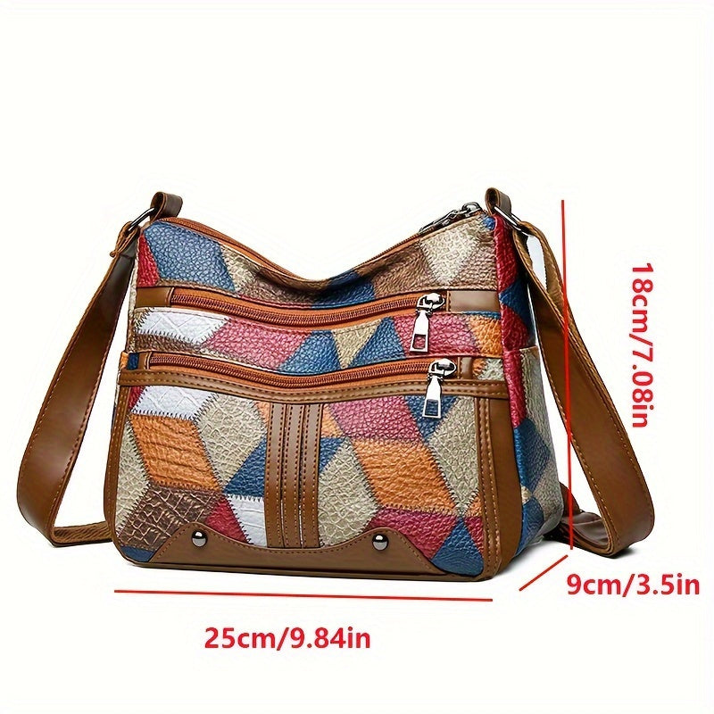 Stylish large-capacity messenger bag, elegant shoulder bag with 3D pattern, color matching handbag suitable for daily commuting