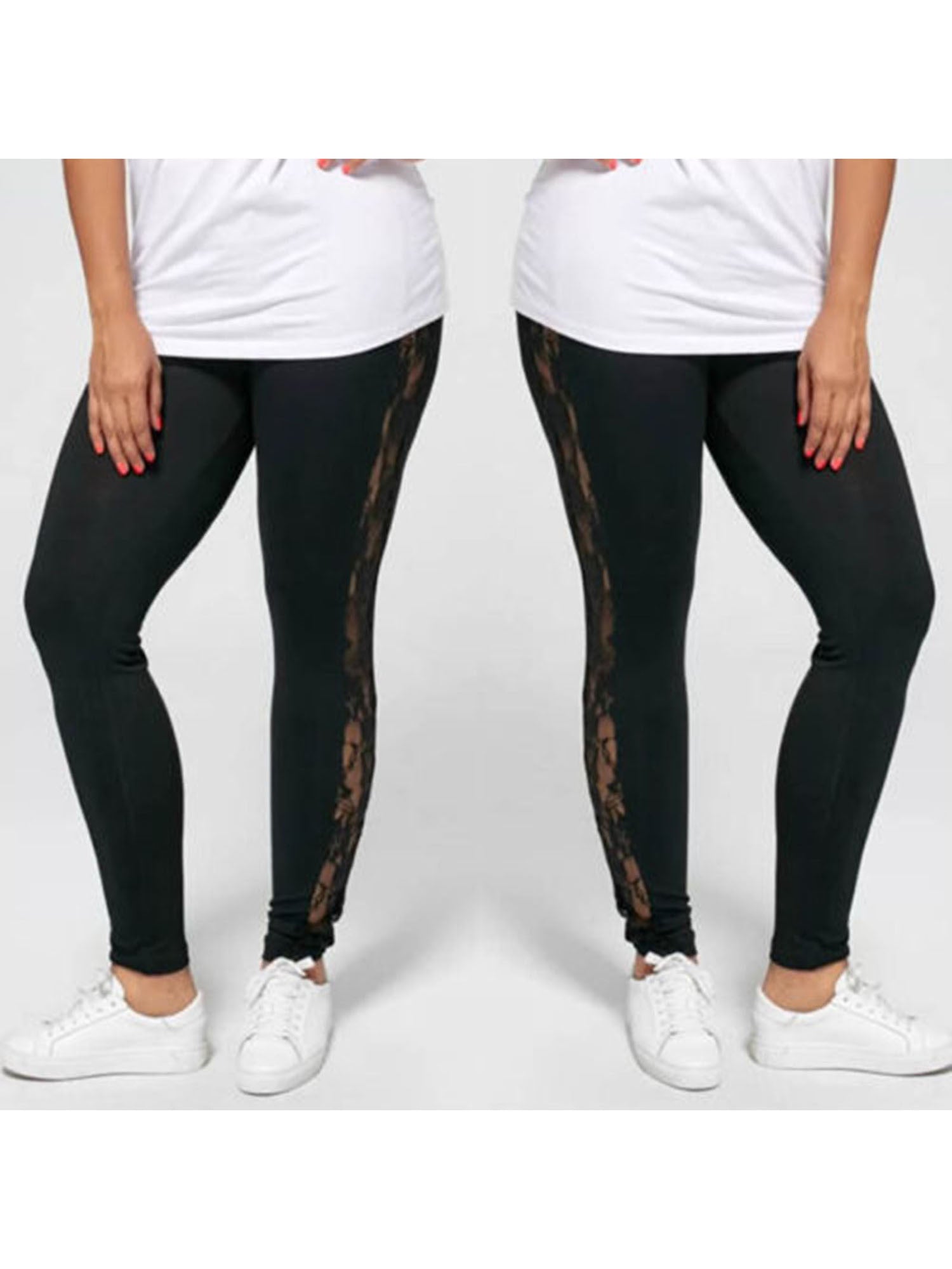 Plus Size Female Holllow Off Lace Leggings, Sexy High Waist Bandage Pants for Indoor or Outdoor Sports