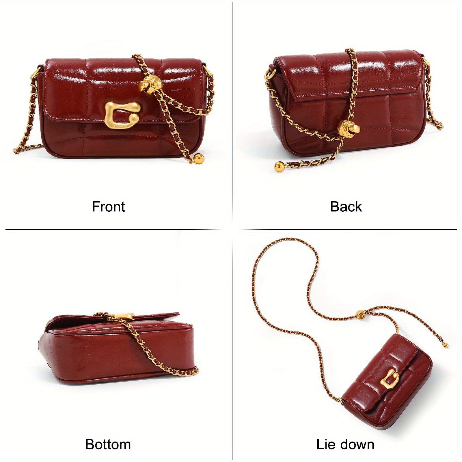 ITAMOOD Quilted Original Hardware Christmas Handbag Burgundy Women's Chain Bag Luxurious and Stylish Women's Shoulder Bag Perfect Holiday Gift Small Square Bag Ideal for Everyday Commuting and Travel