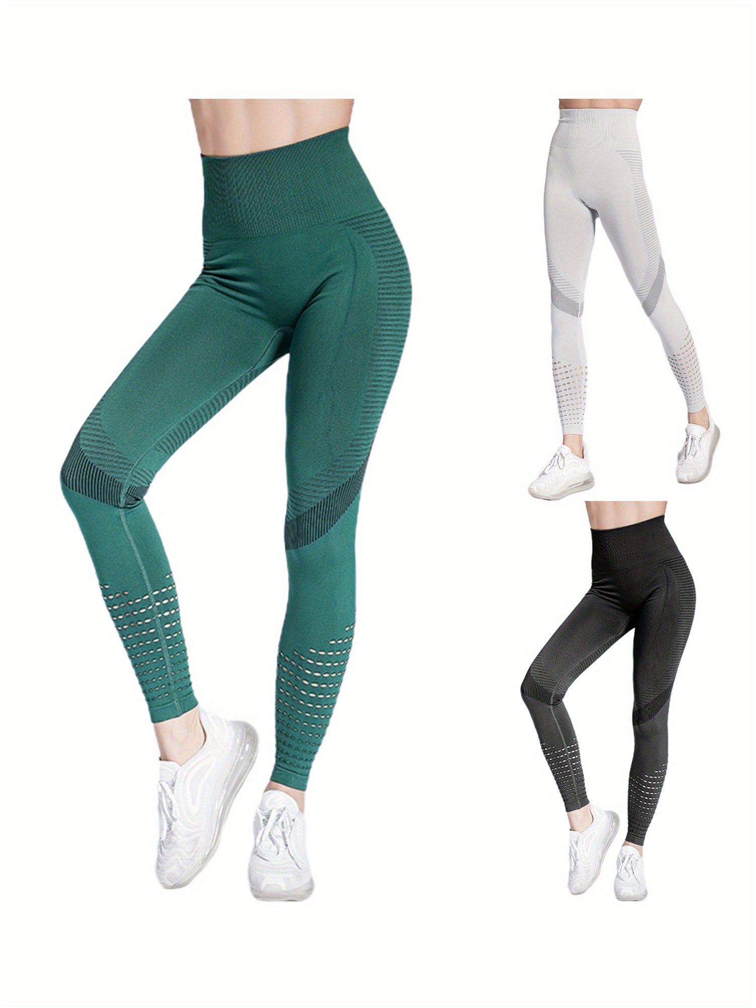 Women Yoga Leggings Breathable Mesh Striped Print Stretch High Waist Workout Pants for Fitness Sport Running Activewear