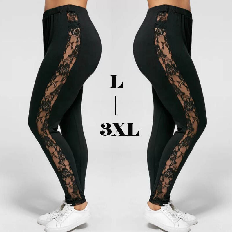 Plus Size Sexy Women Holllow Out Lace Leggings-Aria Doejay