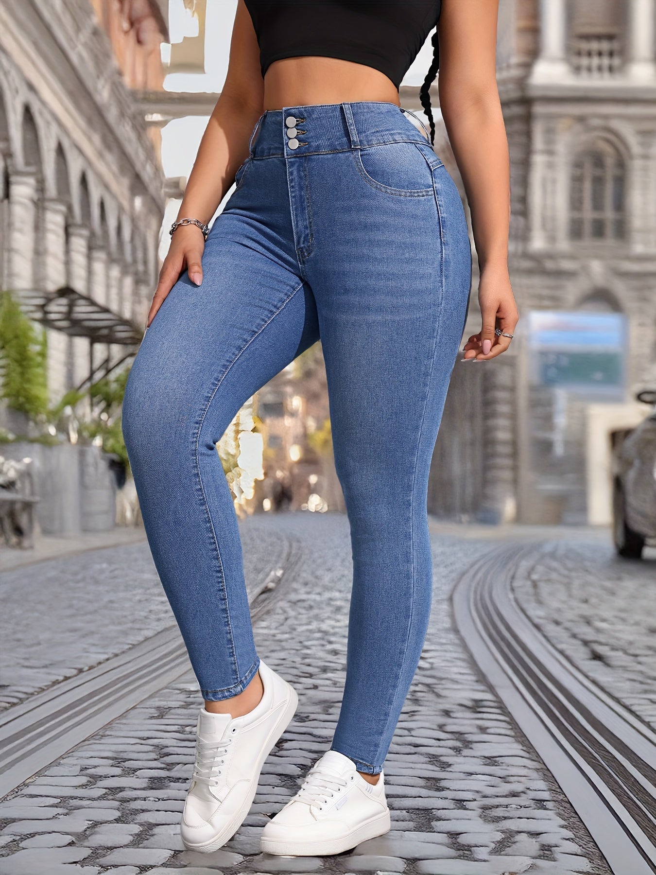 Stretchy Skinny Jeans, High-Rise Slim Fit Jeans, Versatile Denim Pants For Every Day, Women's Clothing & Denim