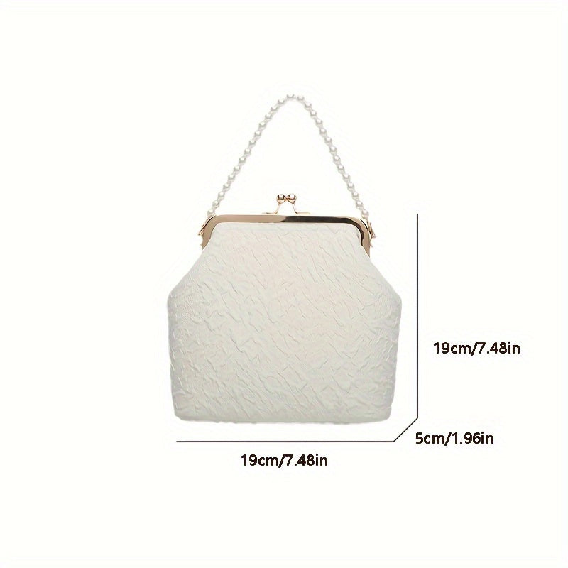 Elegant Style Solid Color Crossbody Bag with Chain Strap, PVC Material and Polyester Lining, Occasion-Themed Pearl Handle Satchel with Buckle Closure (2024 New Collection)