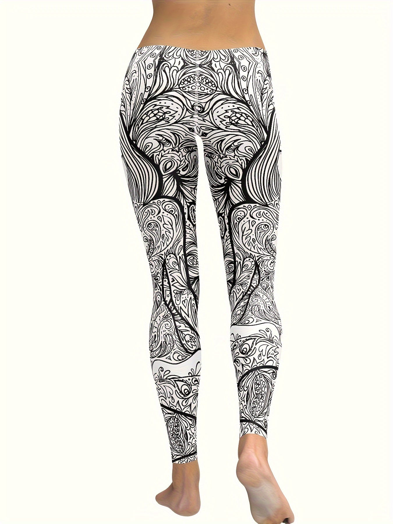 Black and white striped goddess printed women's yoga pants