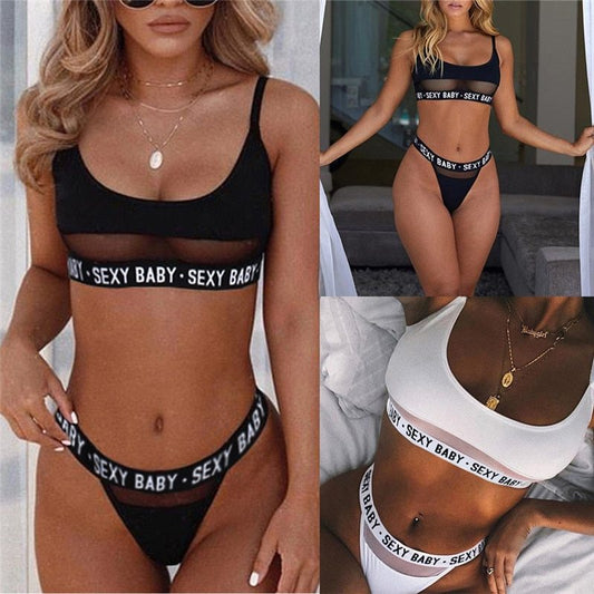 Sexy openwork letters split bikini-Aria Doejay