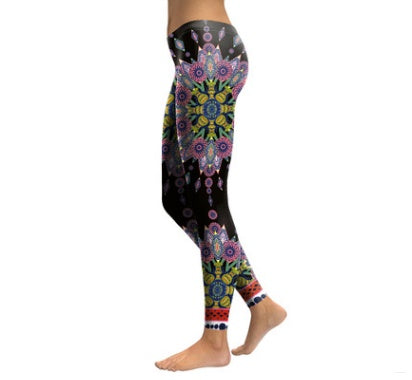 Pink Starburst Mandala Flower Yoga/Workout Leggings-Aria Doejay