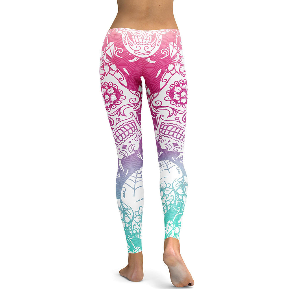 Sugar Skull Multicolor+White Yoga/Workout Leggings-Aria Doejay