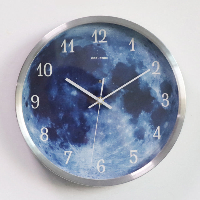 12-inch Wall Clock For Home Decoration Blue Moon Sound Control Luminous Simple Modern Mute Home Gothic Room Decor-Aria Doejay