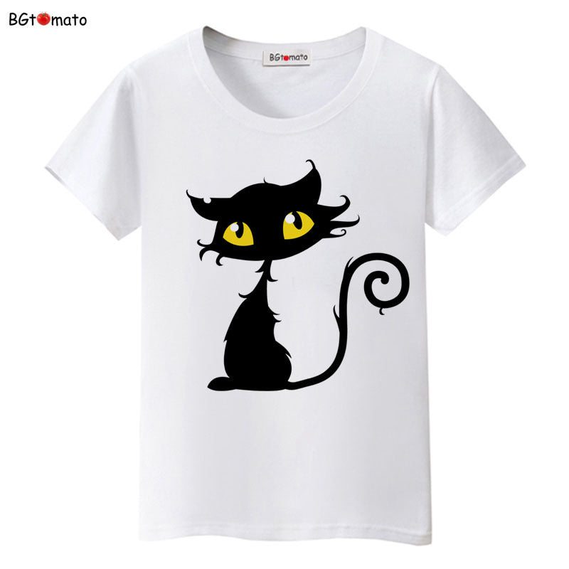 Cartoon black cat lady T-shirt-Aria Doejay