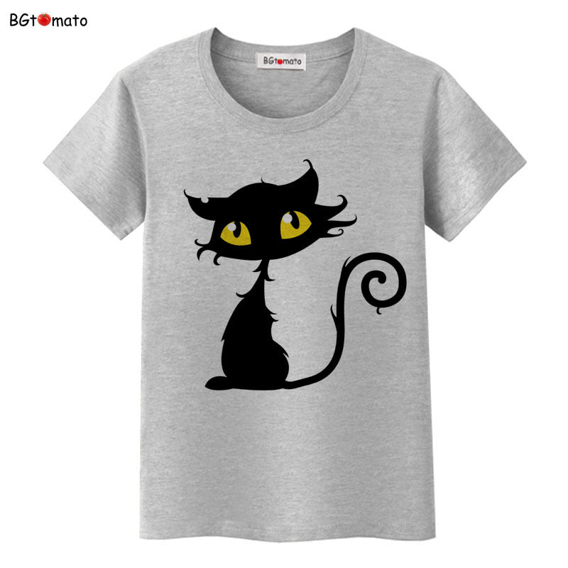 Cartoon black cat lady T-shirt-Aria Doejay