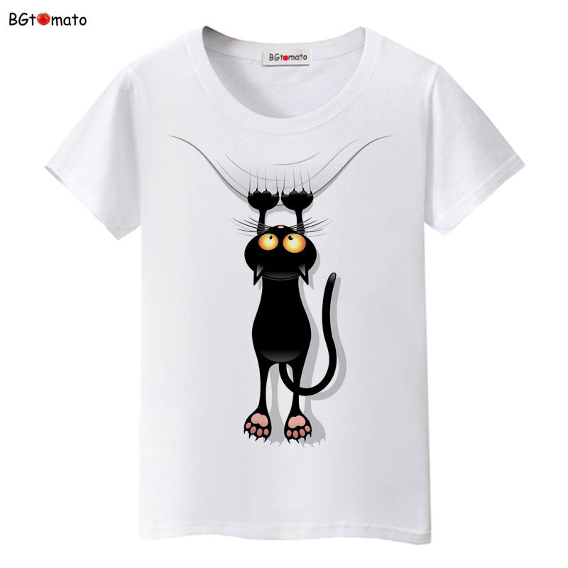 Cartoon black cat lady T-shirt-Aria Doejay