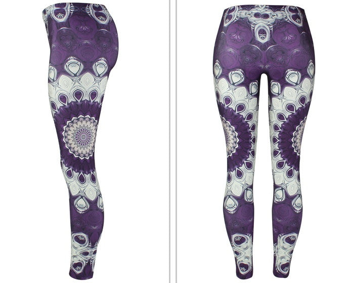 Purple Mandala Flower Yoga Workout Leggings-Aria Doejay