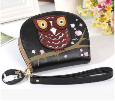 Ladies Wallet Korean Cartoon Owl Short Wallet Student Zipper Coin Purse-Aria Doejay