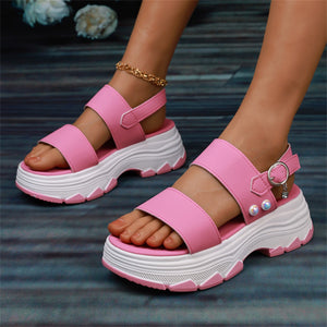 Casual Double-strap Sports Sandals Summer Fashion Solid Color Thick Bottom Buckle Fish Mouth Shoes Women-Aria Doejay