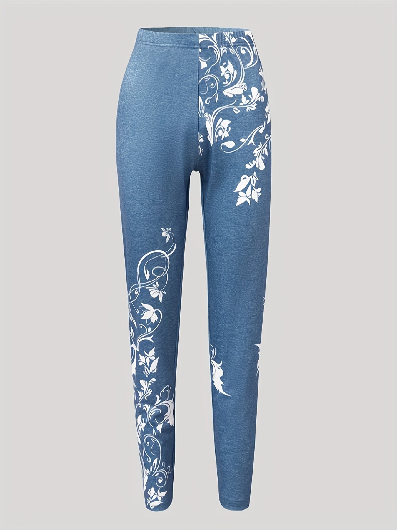 Plus Size Floral Print High Rise Stretchy Leggings for Women - Soft, Breathable, Comfortable, and Elastic Waistband - Perfect for Casual Daily Wear