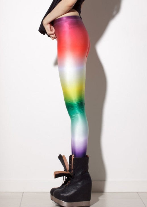 Europe and the United States Star Digital Slim Thin High Elastic Pants Gradient Rainbow Fashion Leggings Leggings-Aria Doejay