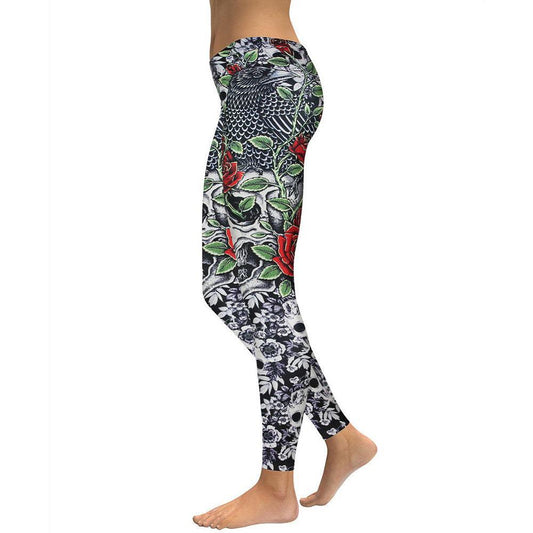 RosesSkulls YogaWorkout Leggings-Aria Doejay