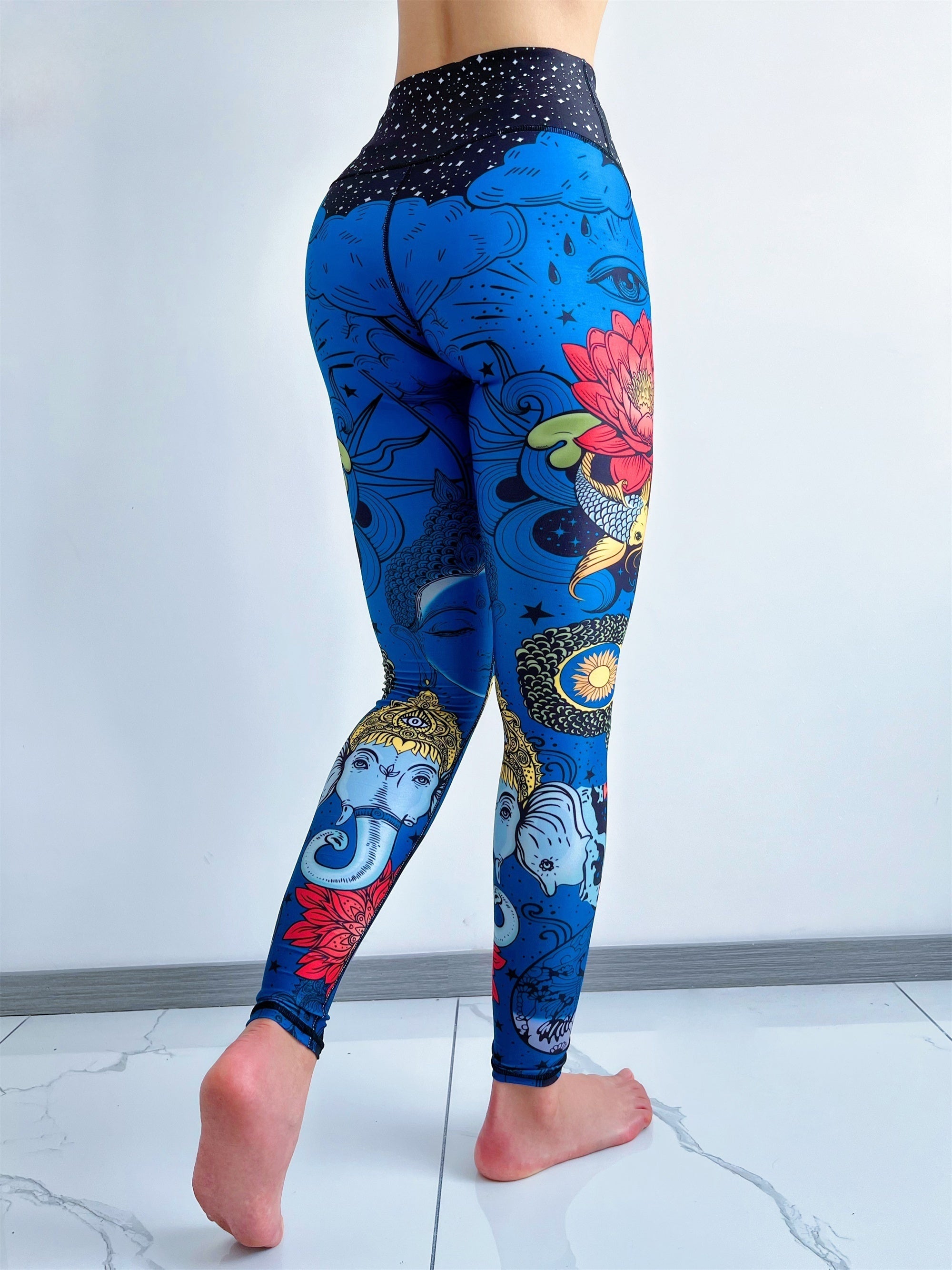 Blue Random Printed Women's Yoga Pants