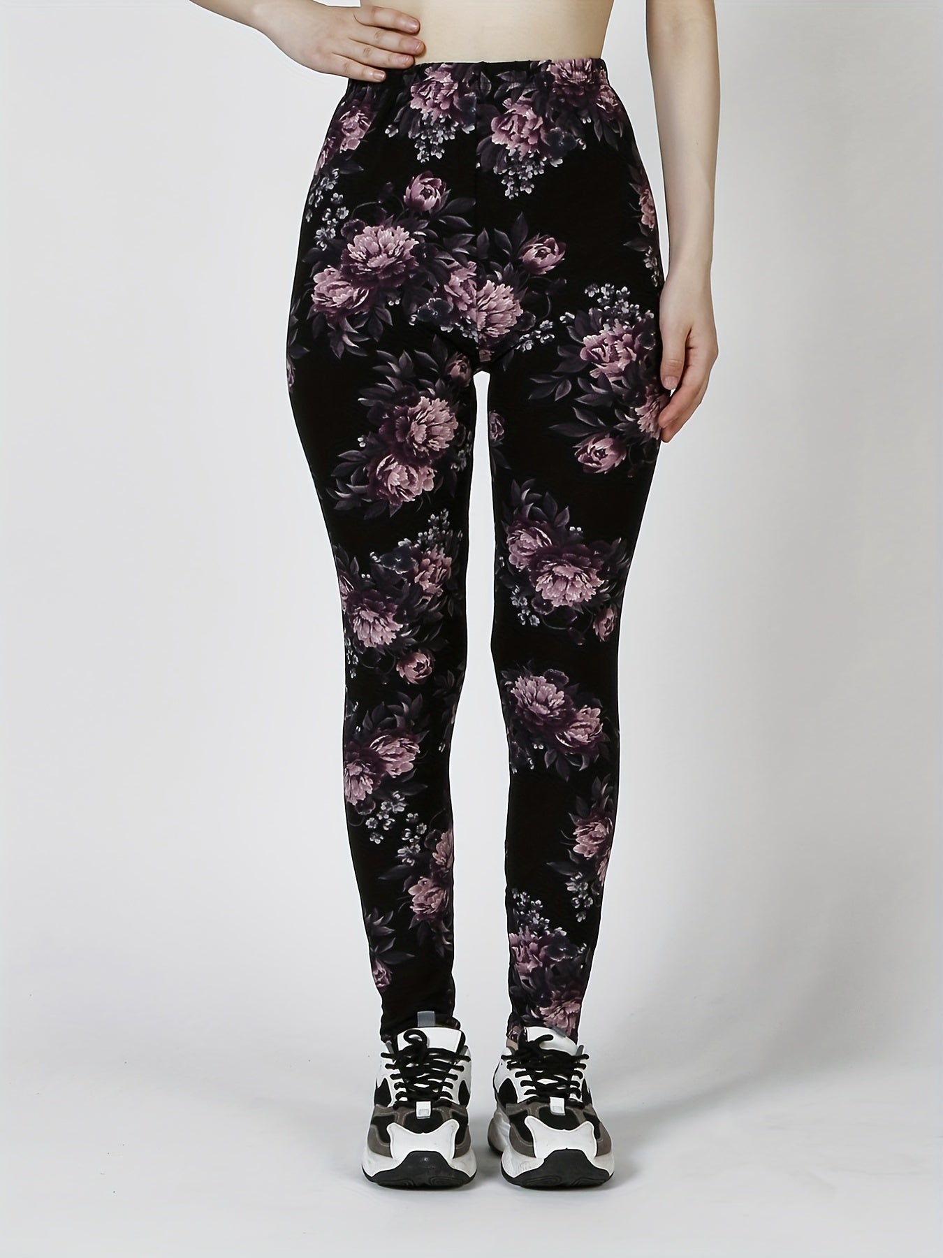 Floral Print Skinny Leggings, Casual Every Day Stretchy Leggings, Women's Clothing