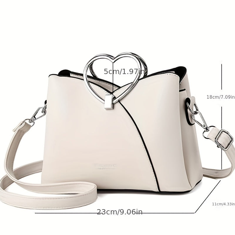 Stylish Solid Color Crossbody Bag - Unique Heart Handle, Intricate Stitching, Comfortable Shoulder Design - Perfect Valentines Day Gift for Fashion-Conscious Women