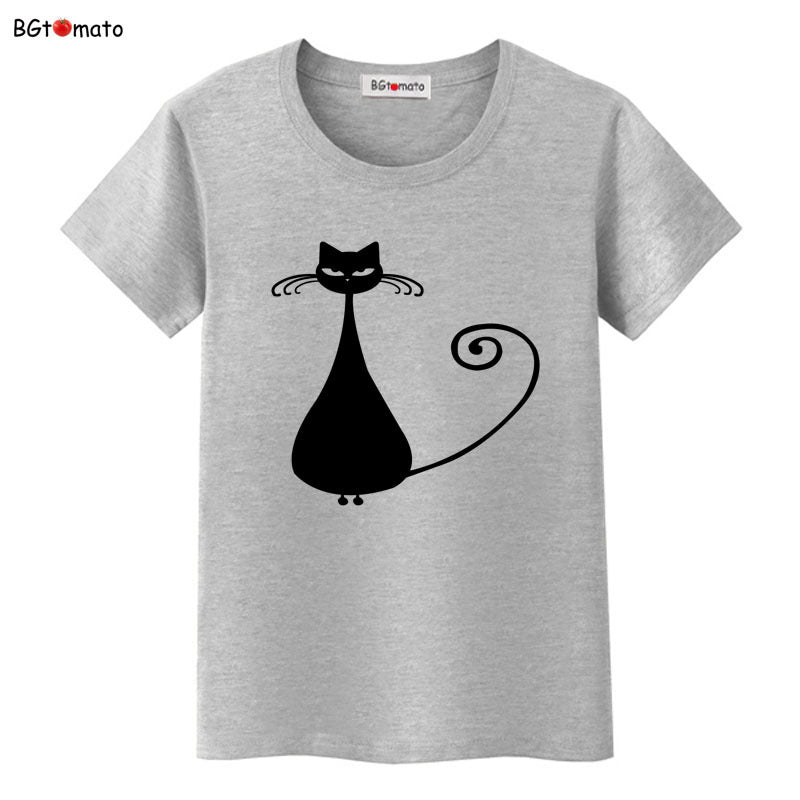 Cartoon black cat lady T-shirt-Aria Doejay