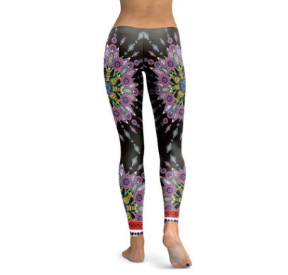 Pink Starburst Mandala Flower Yoga/Workout Leggings-Aria Doejay