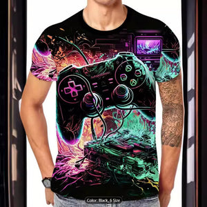 Men's Gamepad Printed Casual Short Sleeve Round Neck T-shirt-Aria Doejay