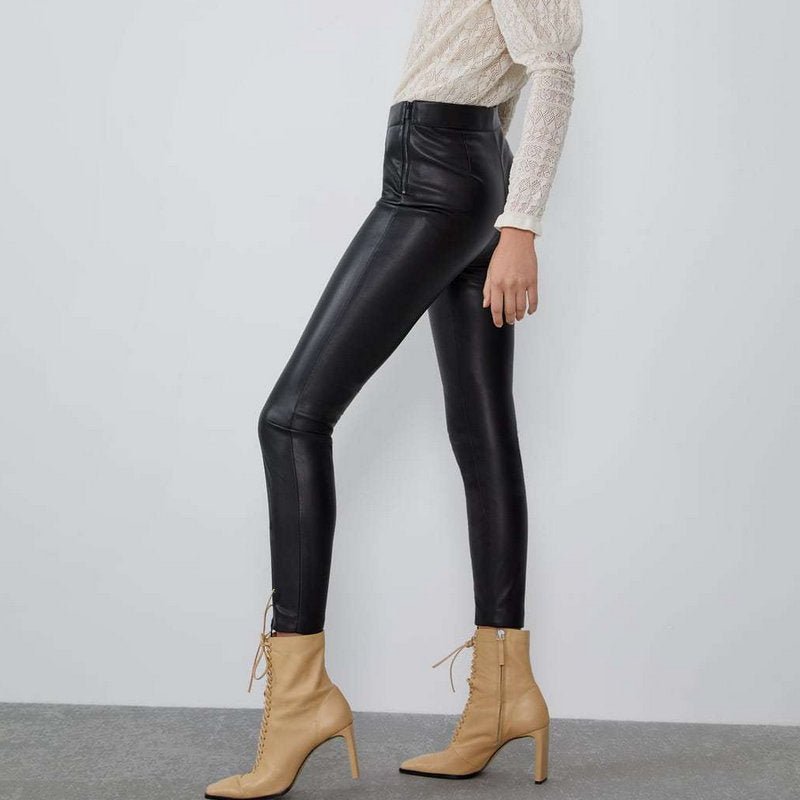 Mid-rise faux leather leggings-Aria Doejay