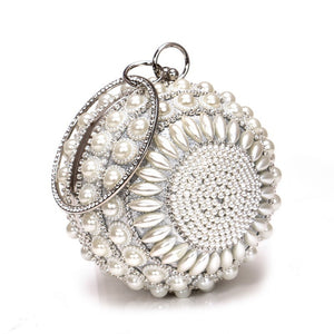 New ladies fashion bag small round bag popular pearl evening bag clutch bag evening bag metal bag female