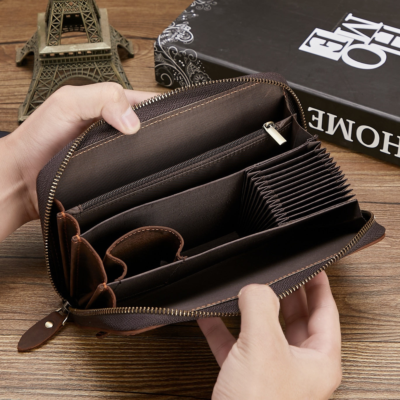 New Retro Hand Multifunctional Zipper Men's Leather Wallet