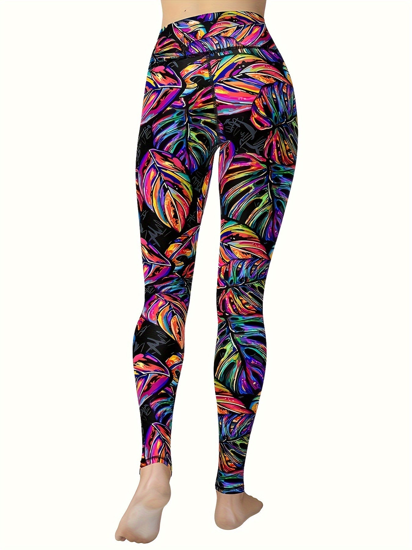 Colorful Leaf Printed Women's Yoga Pants